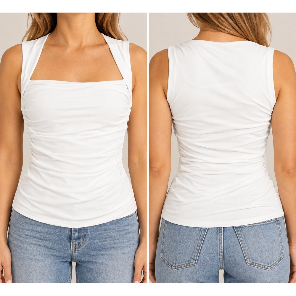 Aritzia Babaton Contour Tank Top White XL Square Neck Sleeveless Double Thick